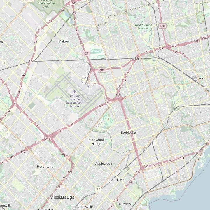 Map of the Toronto Pearson area showing where this operator ranks first or second on Google