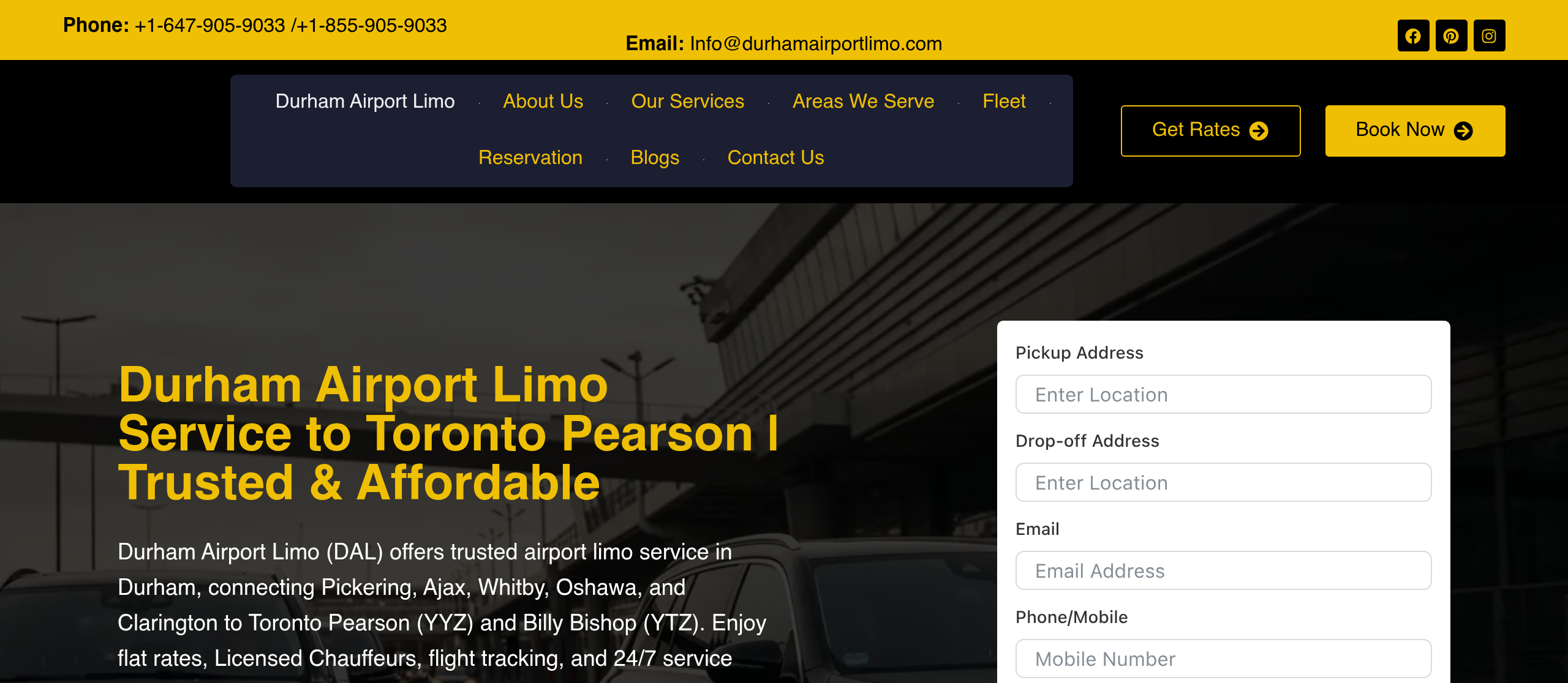 Durham Airport Limo homepage