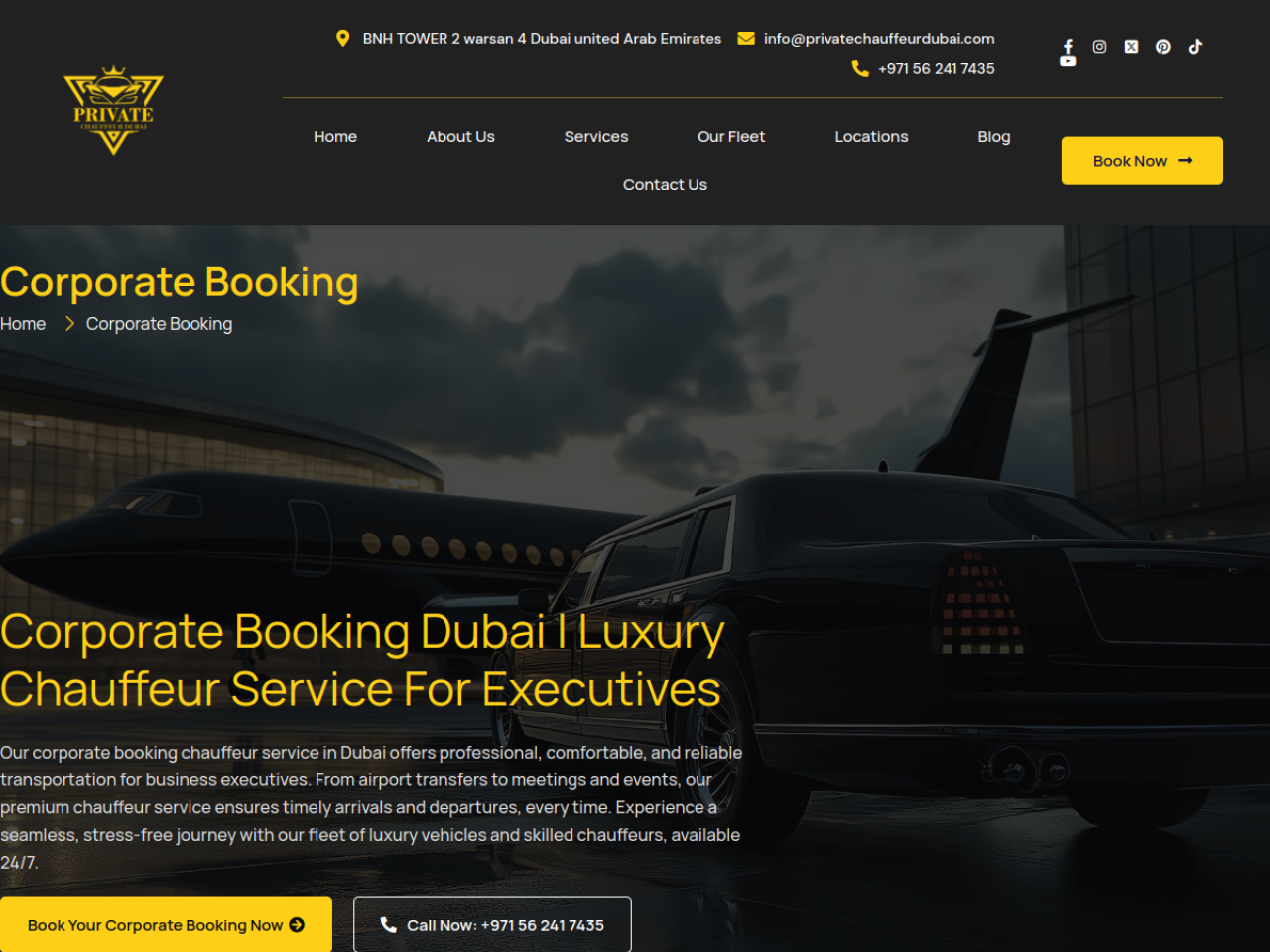 Corporate Booking page — DIFC + Business Bay positioning