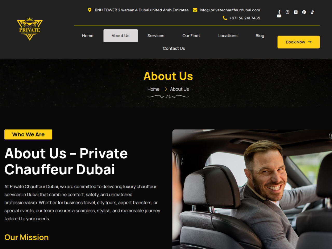 About page — 10+ years experience narrative + UAE-recognised brand-trust strip