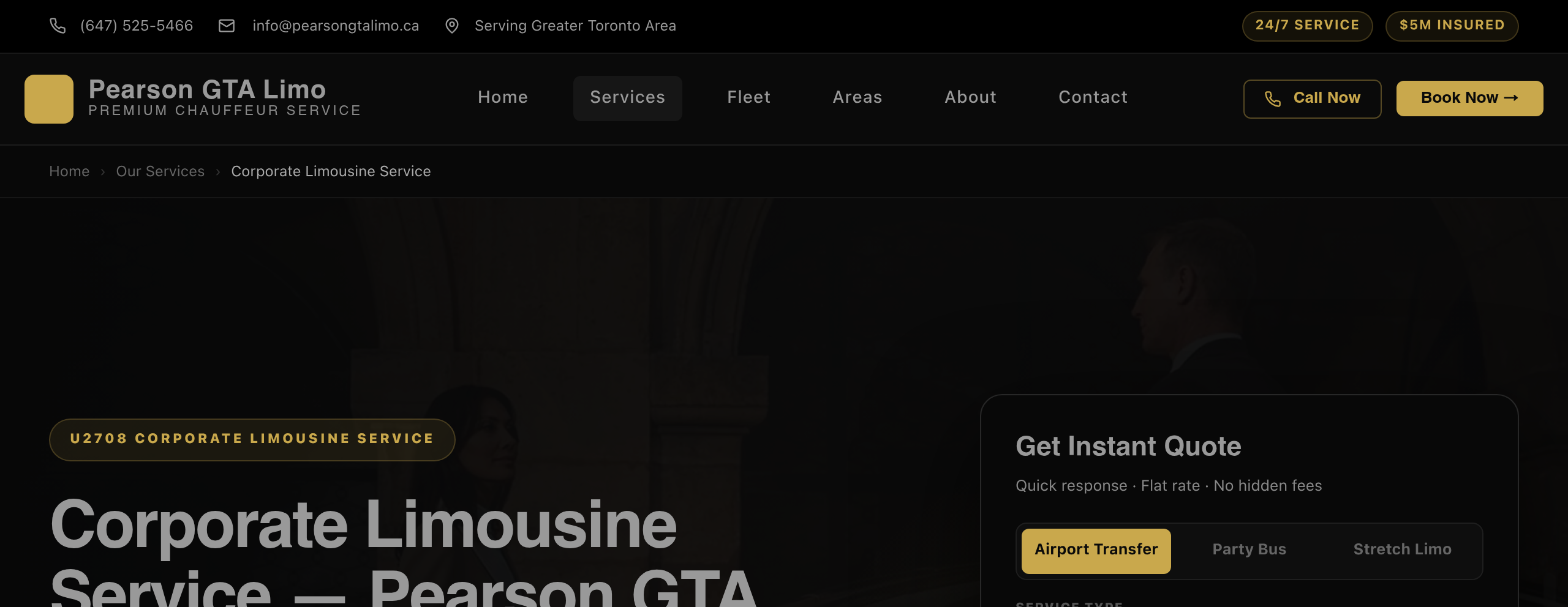 Corporate limo service page