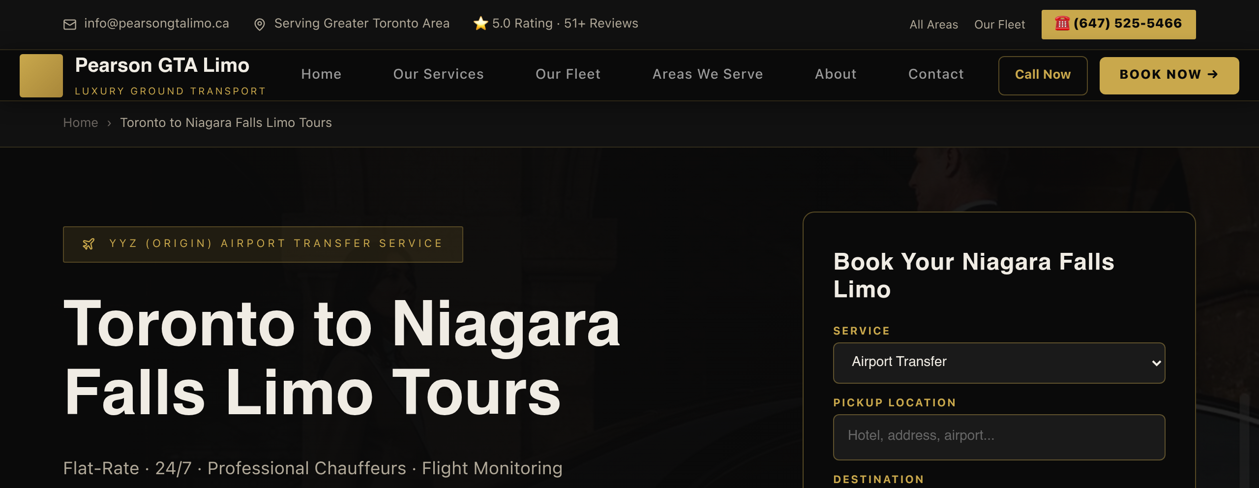 Toronto to Niagara Falls limo tours page