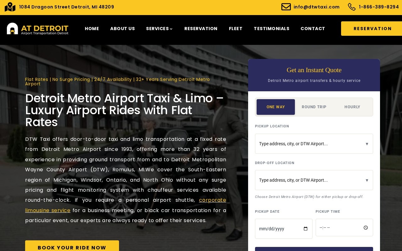 DTW Taxi website designed by Grow Your Limo