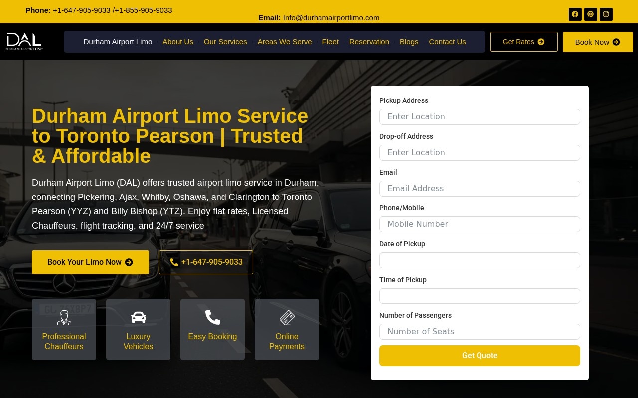 Durham Airport Limo website designed by Grow Your Limo