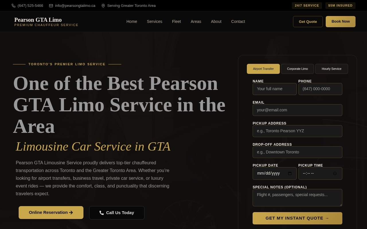 Pearson GTA Limo website designed by Grow Your Limo